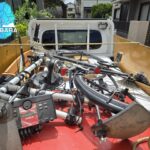 島原市霊丘地区より、不用品回収のご依頼。ベッド、釣り竿、そして自転車、音楽機材などの不燃物（燃えないゴミ）を、回収